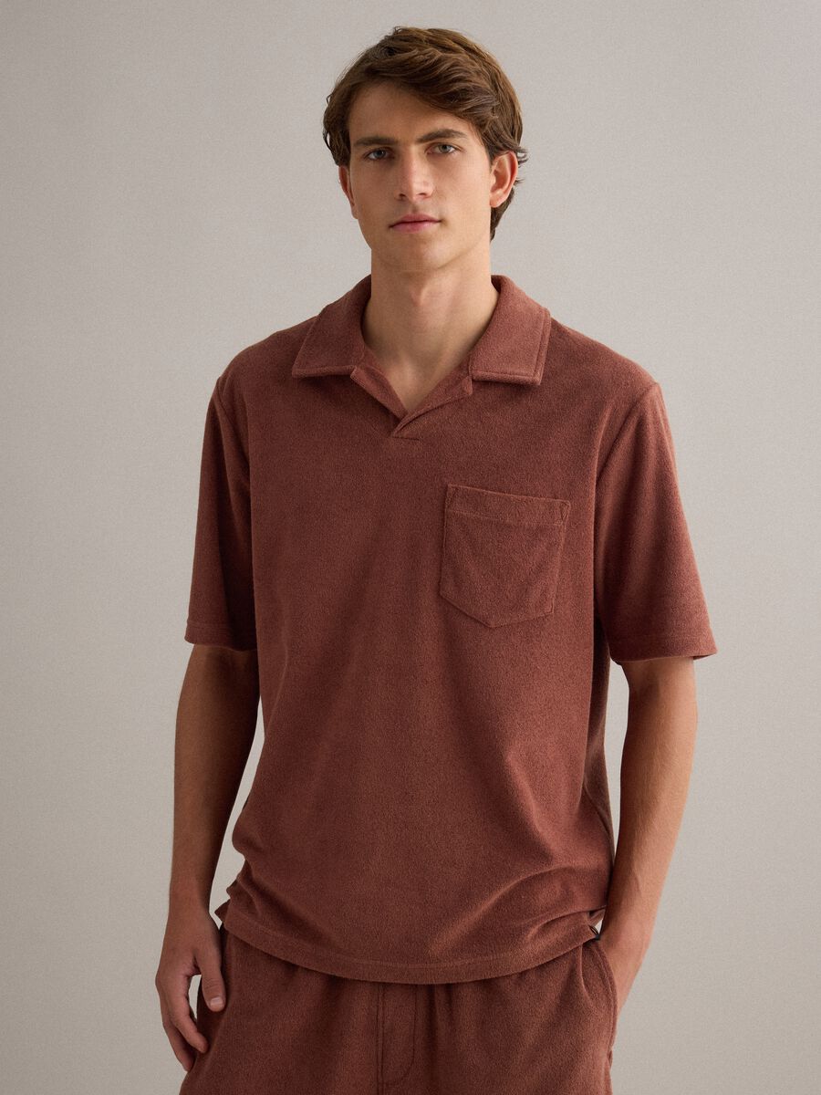 Polo a maniche corte in misto cotone marrone regular fit_0