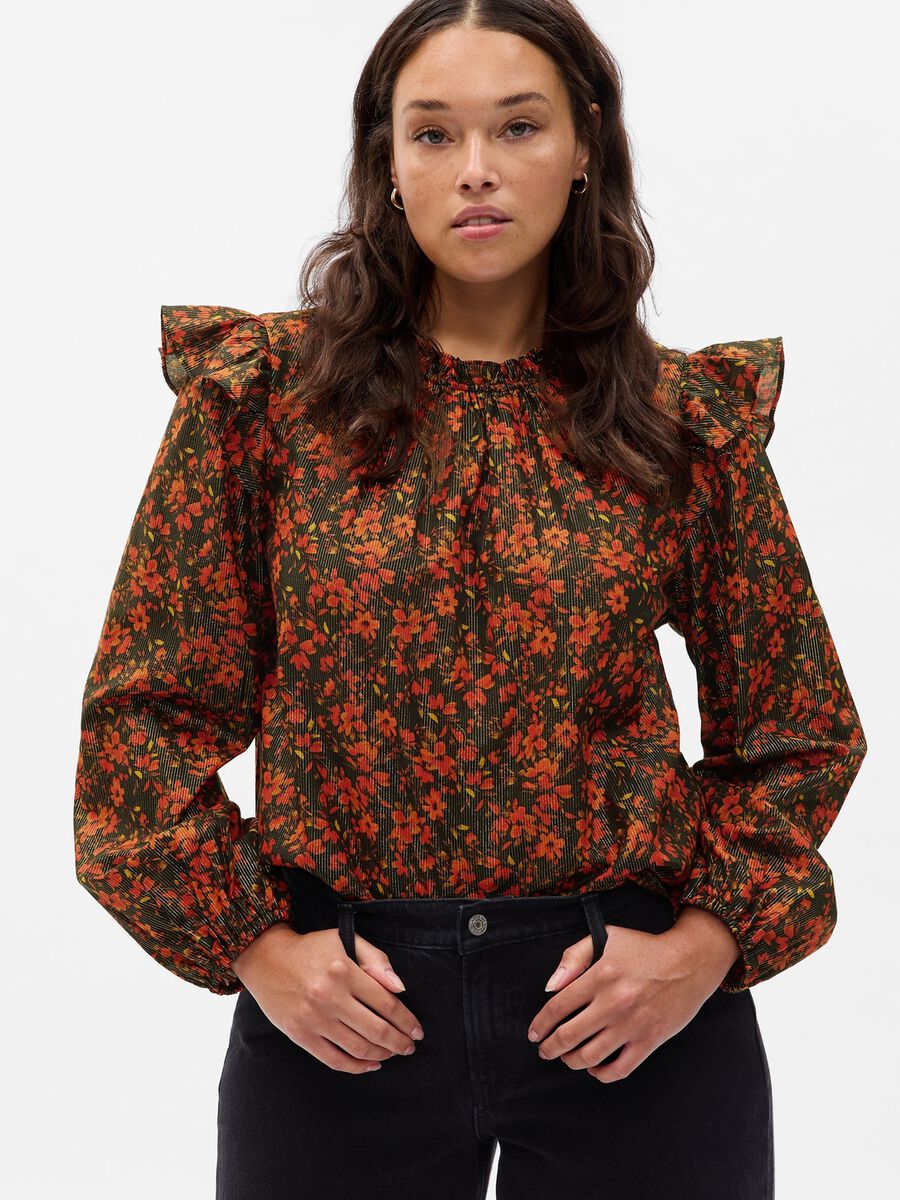 Blusa floreale in lurex con volant_3