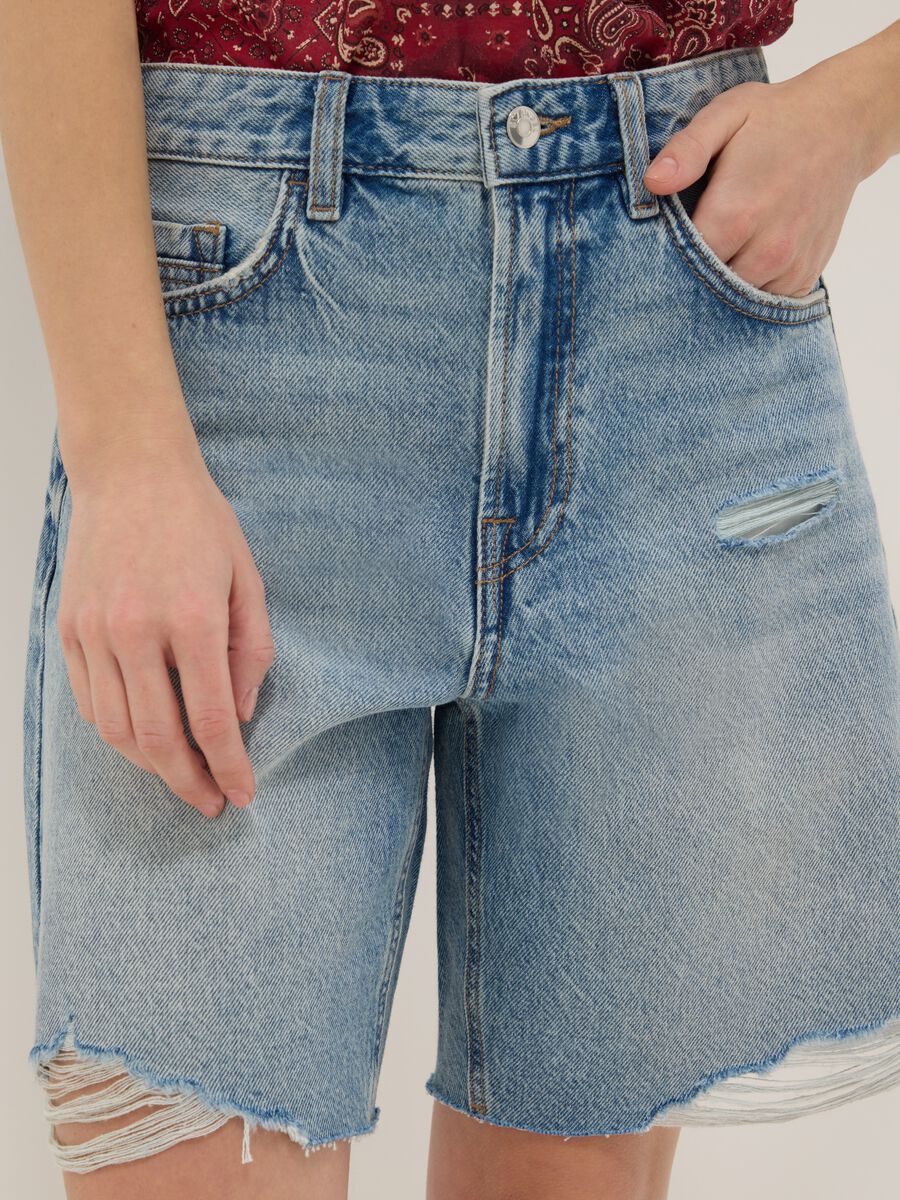 Shorts in puro cotone denim azzurro straight fit_3