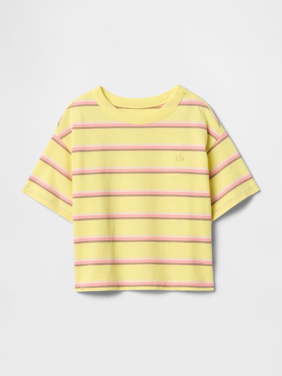 Yellow and pink striped cotton t-shirt for girls_0