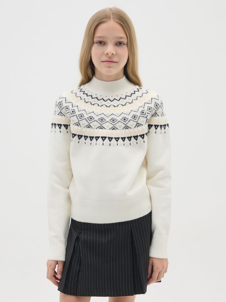 Multicoloured regular fit girl's jumper with geometric pattern_1