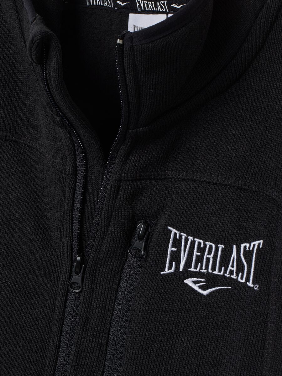 Black full-zip sweatshirt with high collar and Everlast logo_1