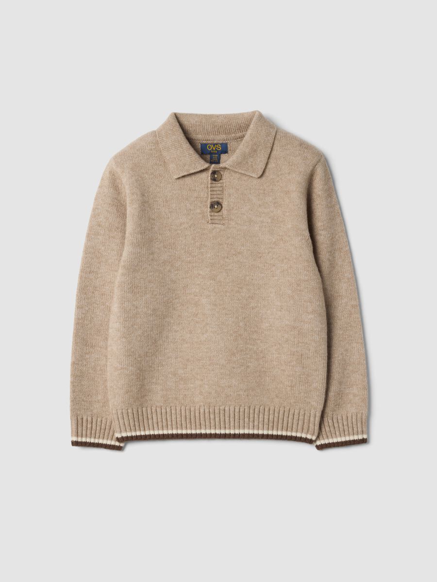 Maglia beige con colletto polo con bordi a costine regular fit_0