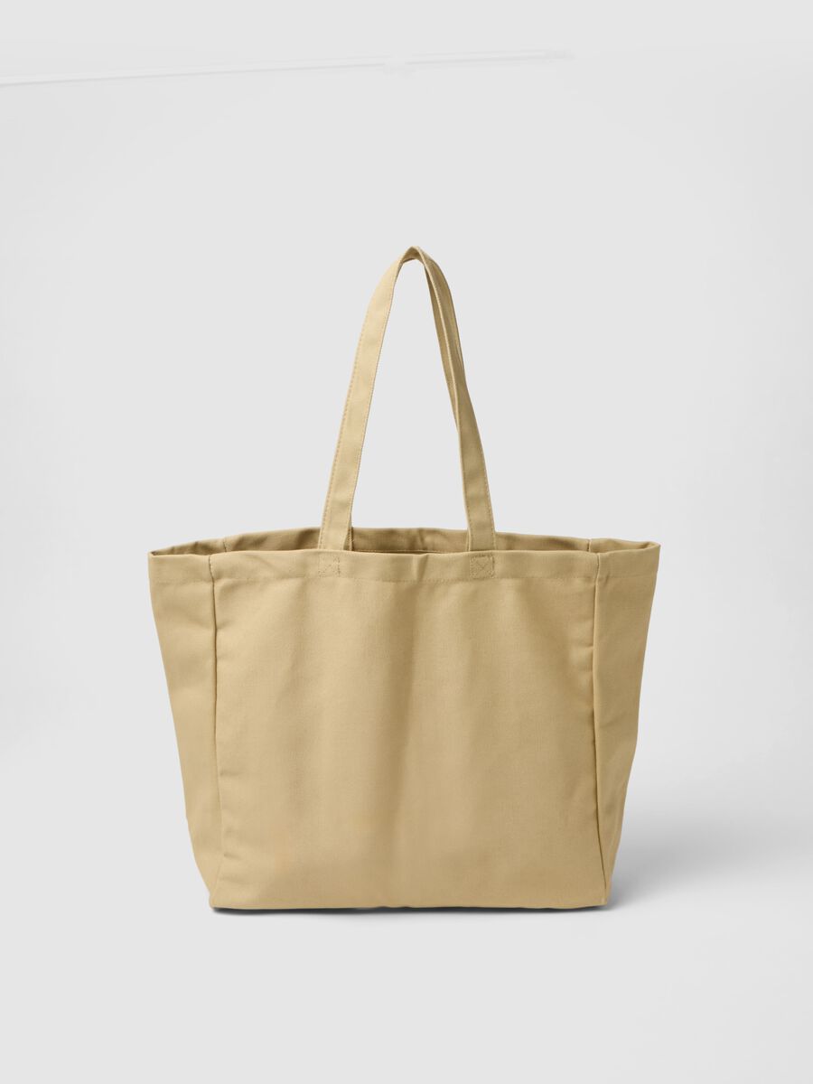 Borsa shopper in cotone beige con manici robusti_2