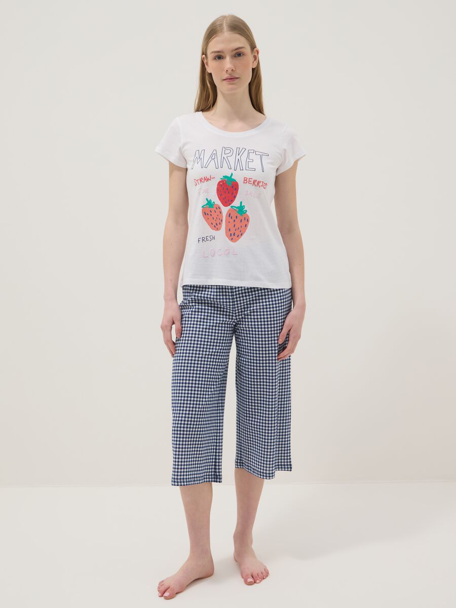 Maglietta pigiama in puro cotone bianca regular fit con fragole_0