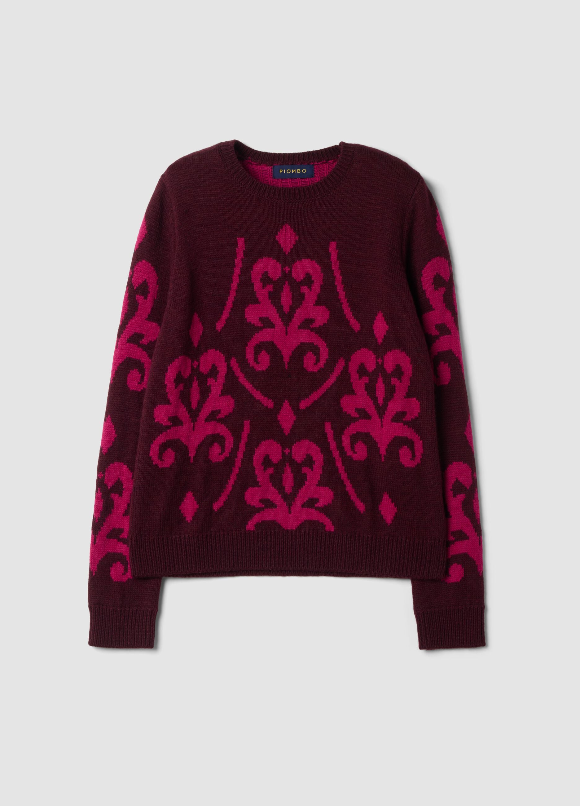 Red and pink jacquard wool-blend crew-neck jumper