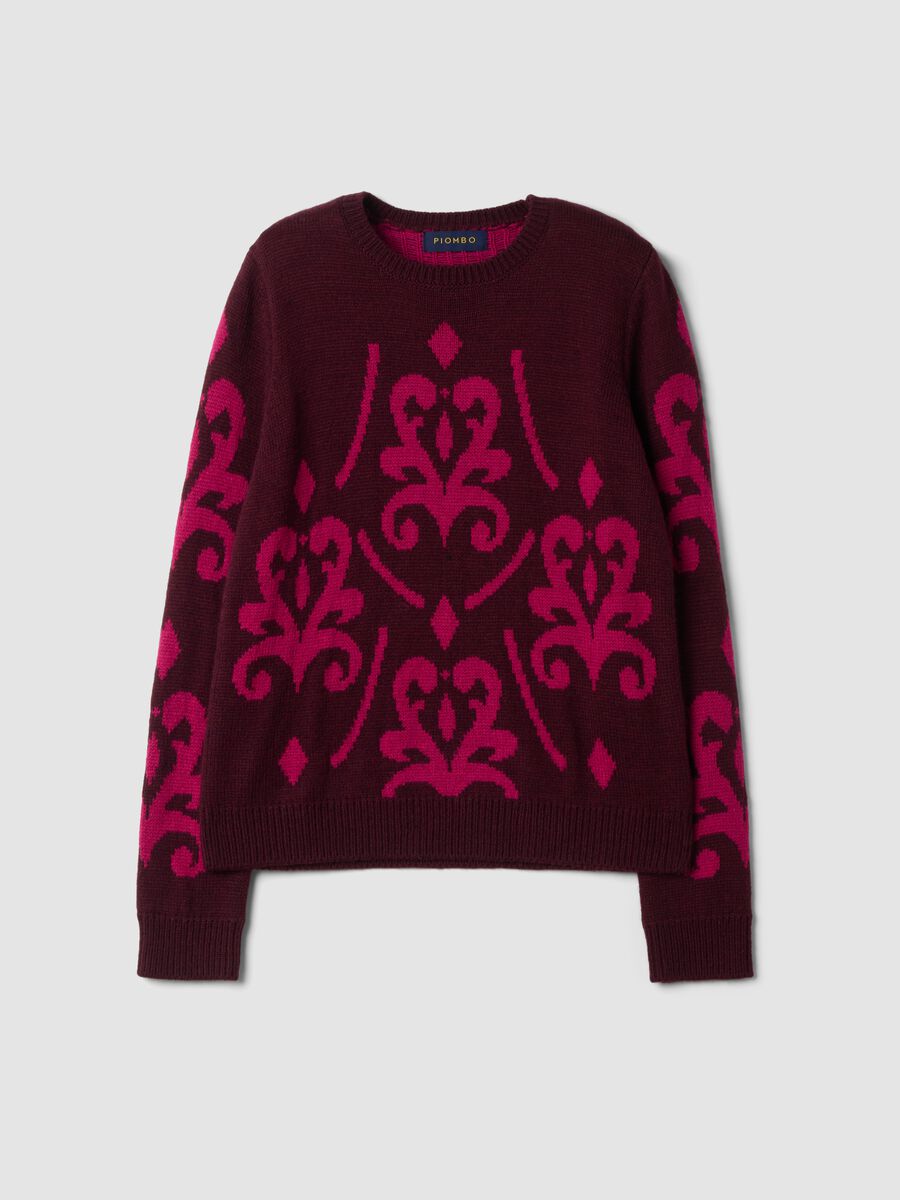 Maglia rossa e rosa girocollo in misto lana jacquard_0