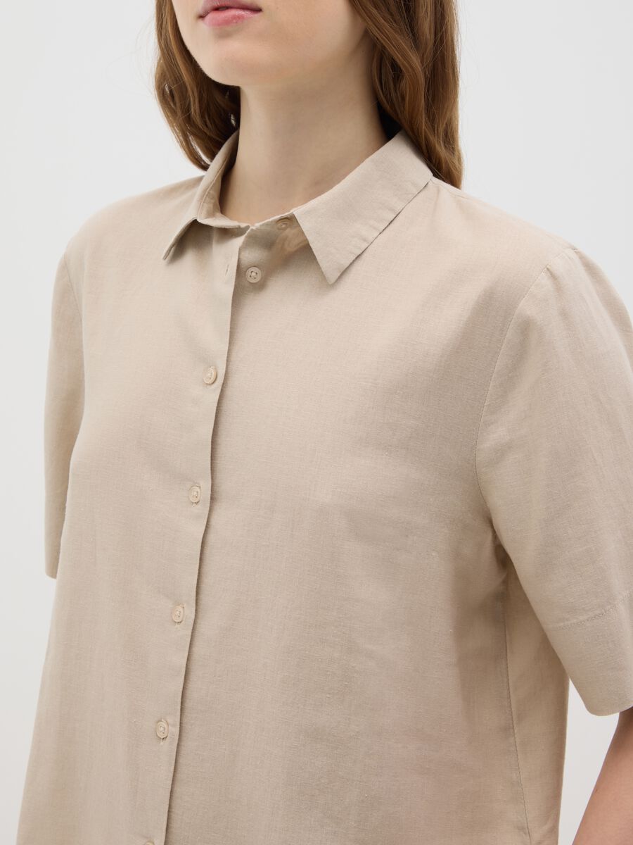 Women's beige linen blend regular fit shirt without buttons_3