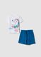 White and blue pure cotton t-shirt and shorts set for boys, regular fit_0