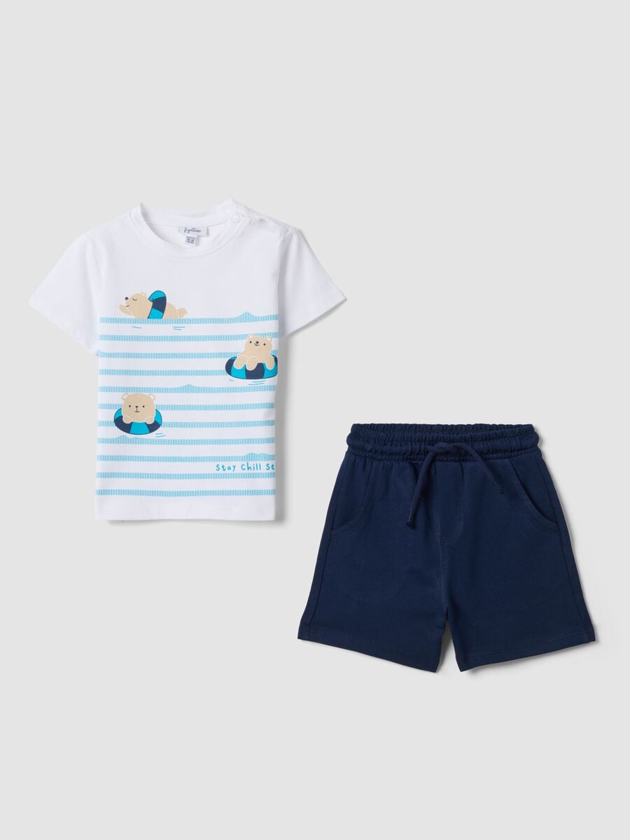 Blue and white pure cotton T-shirt and shorts set for baby boy, regular fit_0