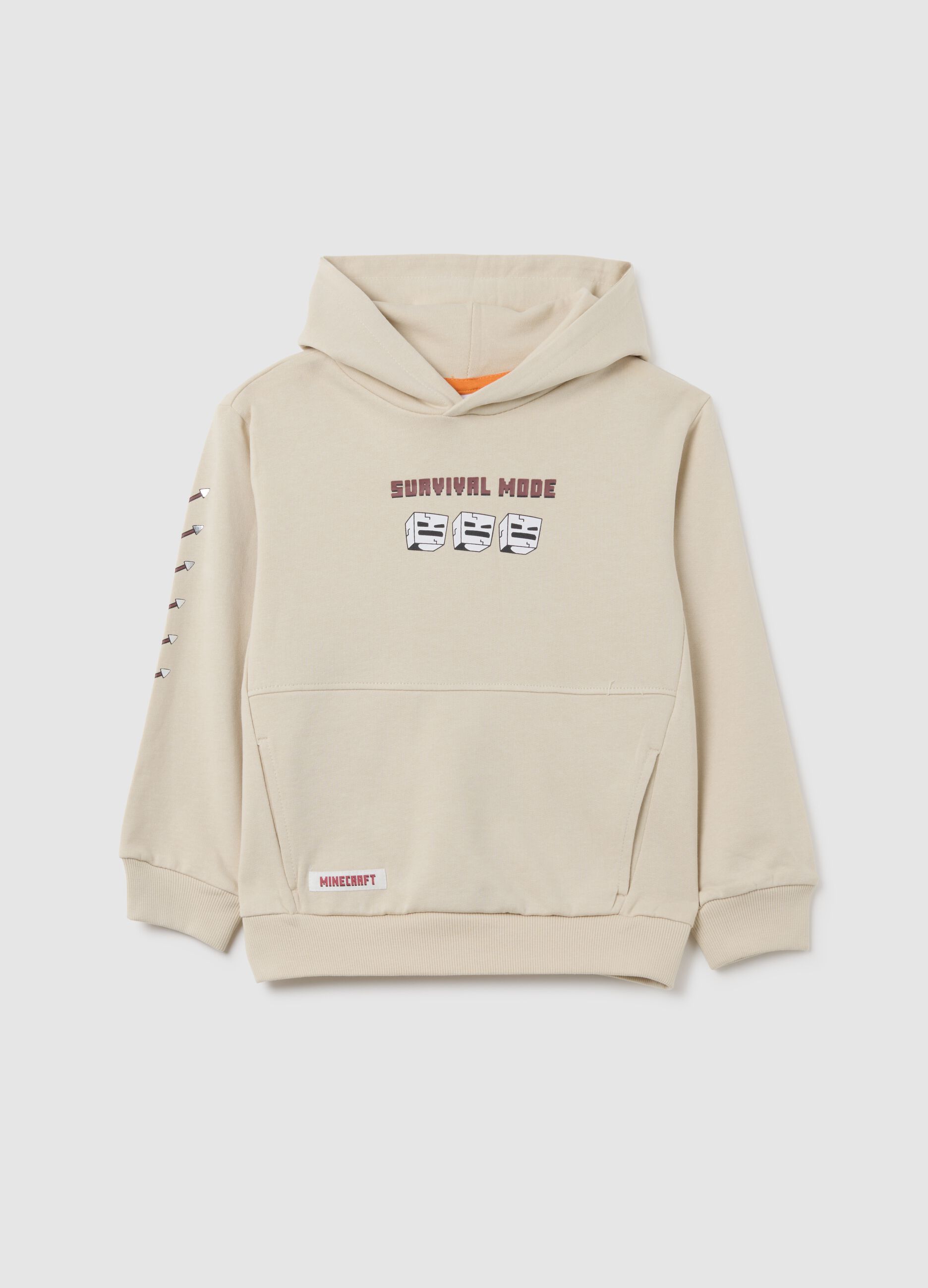 Beige children's hoodie in pure cotton with print