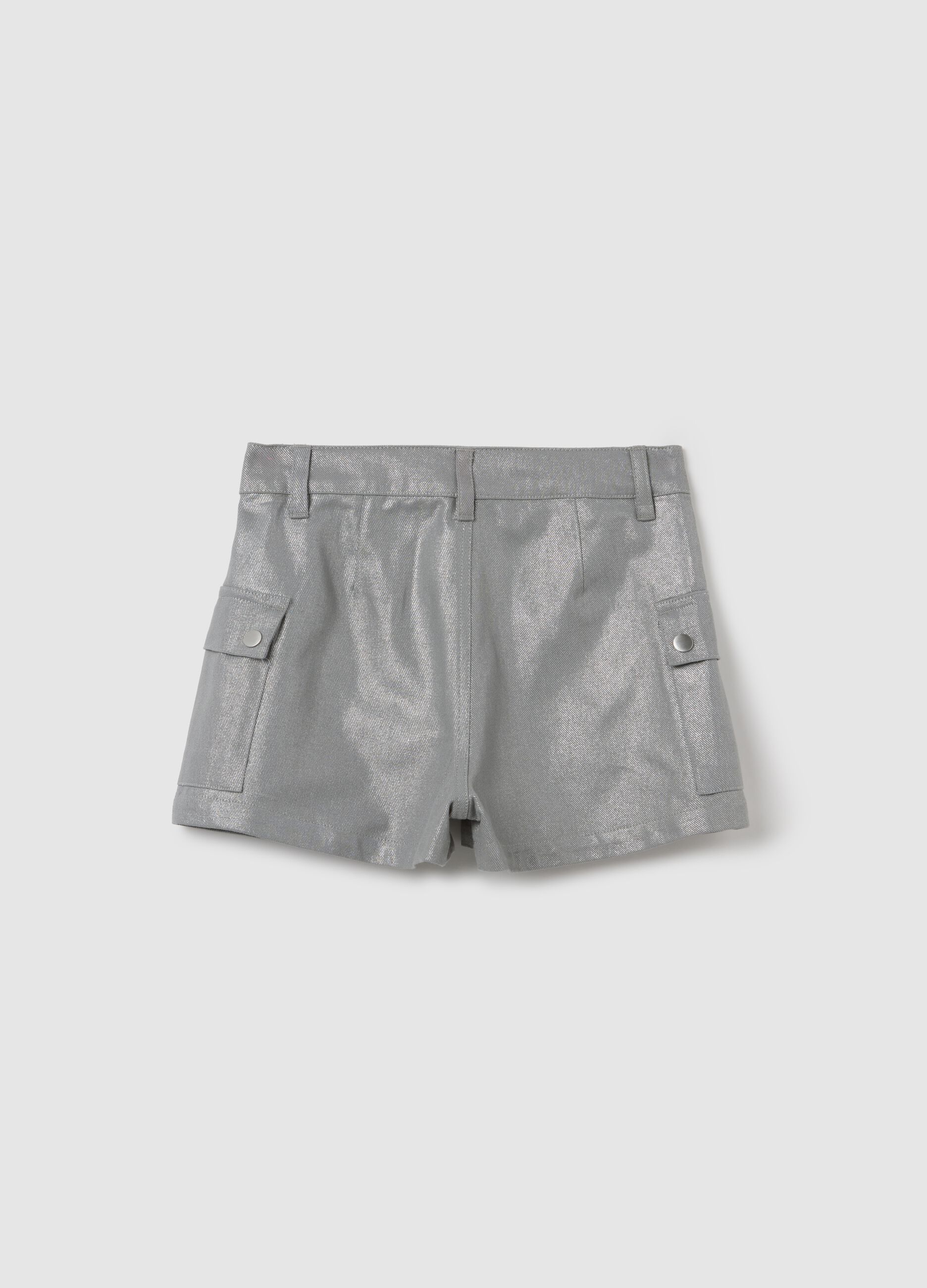 Shorts da ragazza in puro cotone grigio regular fit