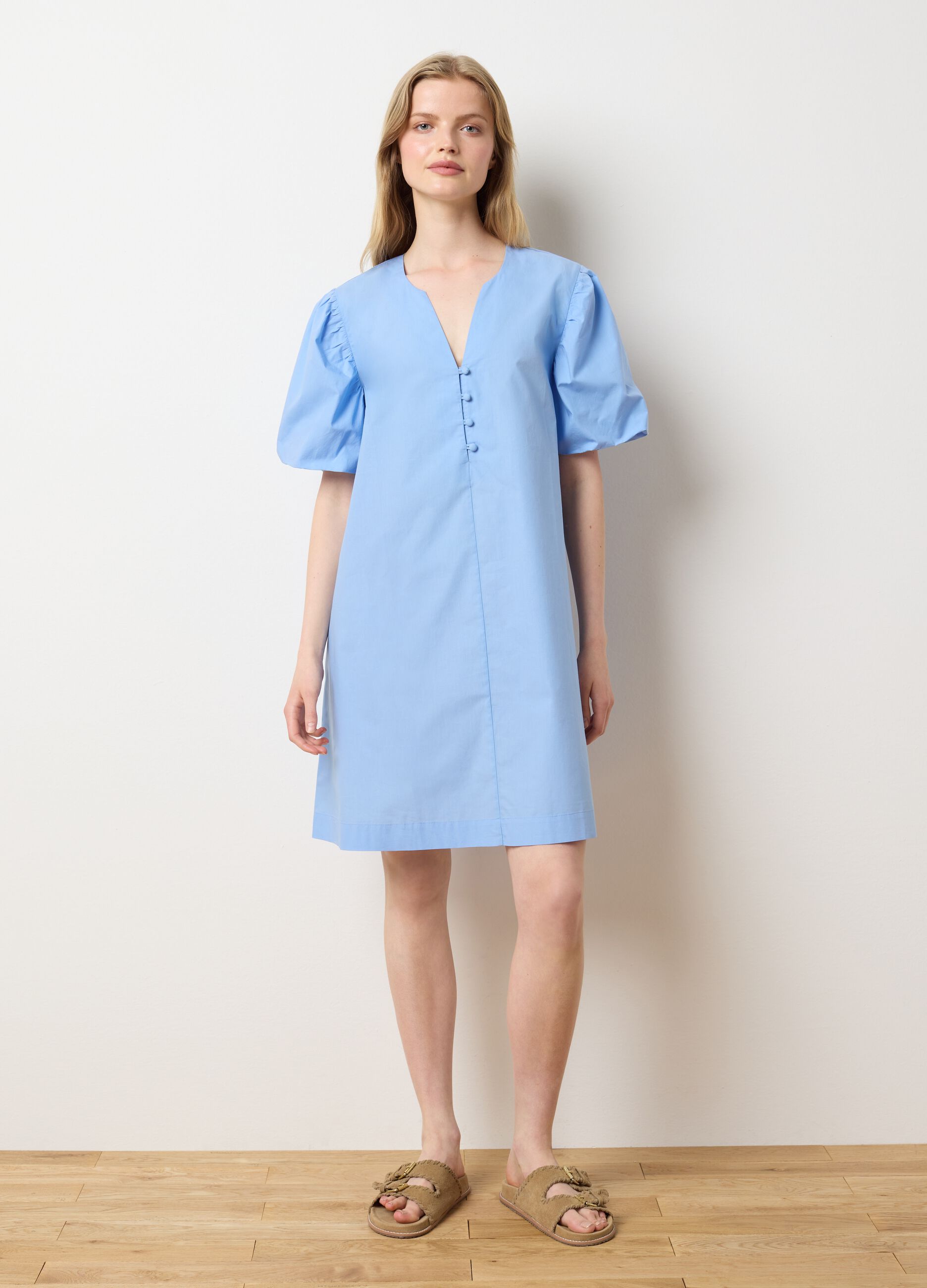 Abito da donna in puro cotone azzurro regular fit