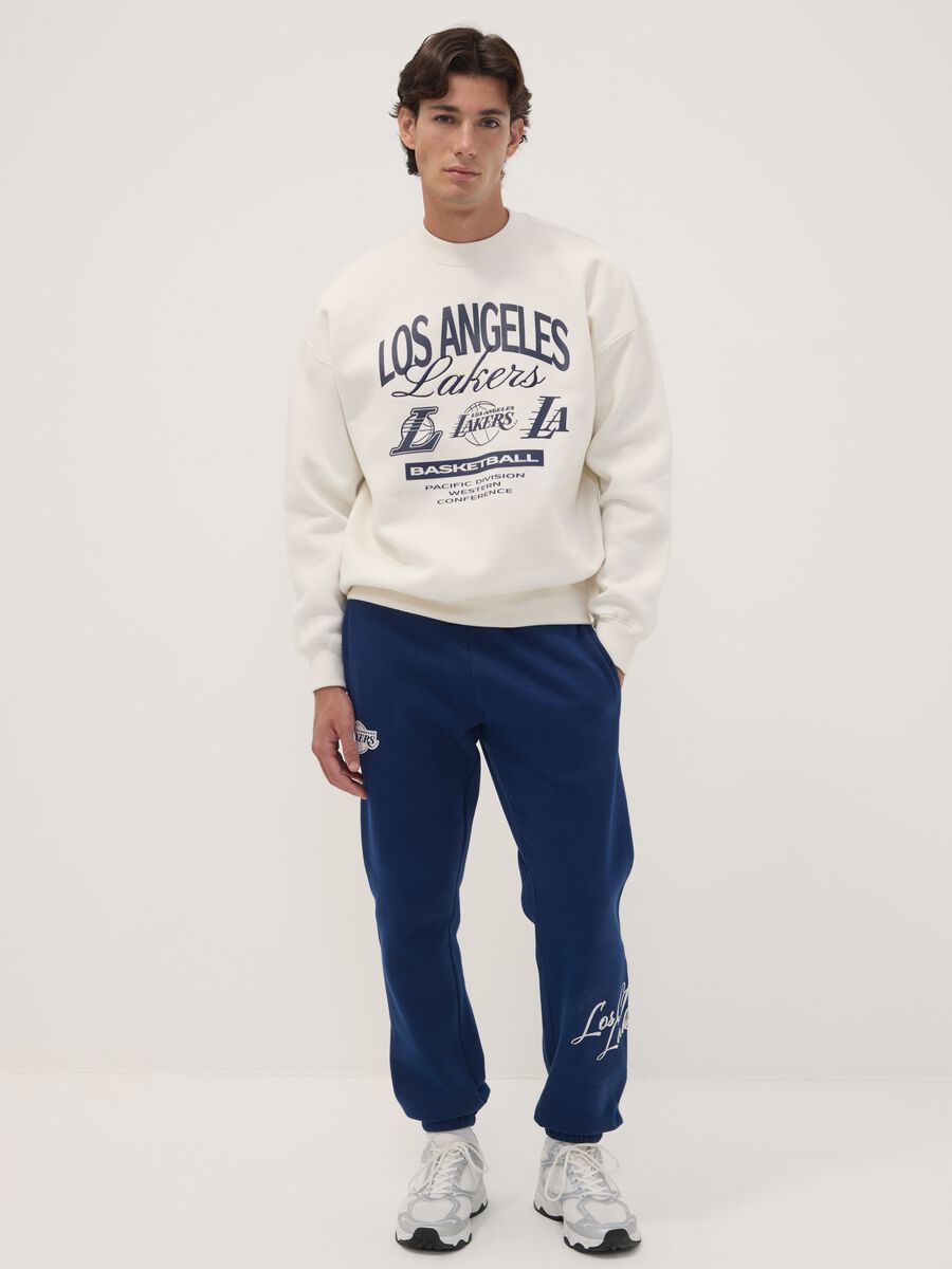 White cotton-blend sweatshirt with Lakers print_1