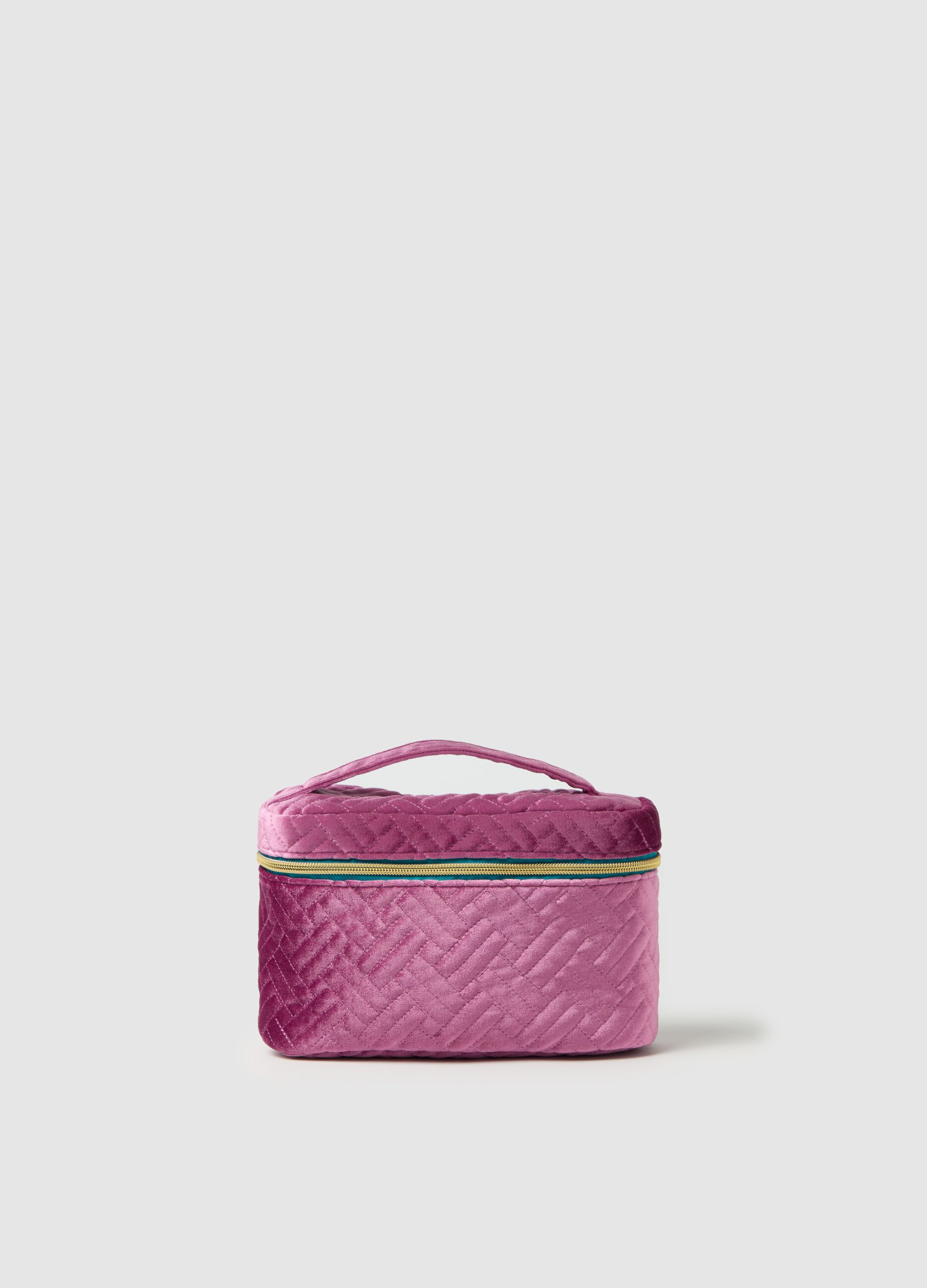 Beauty case in velluto trapuntato con manico
