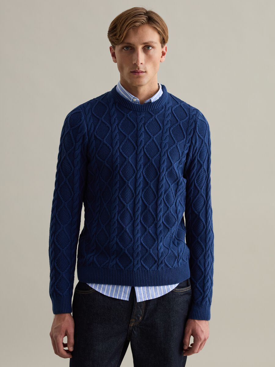 Pullover a trecce con motivo a rombi_0