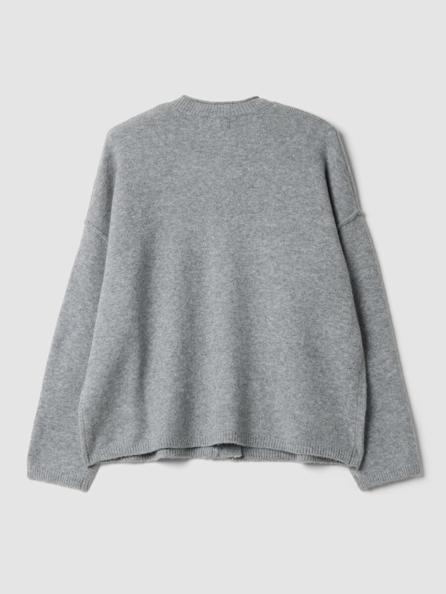 Grey Stretch Wool Crew-Neck Cardigan_2