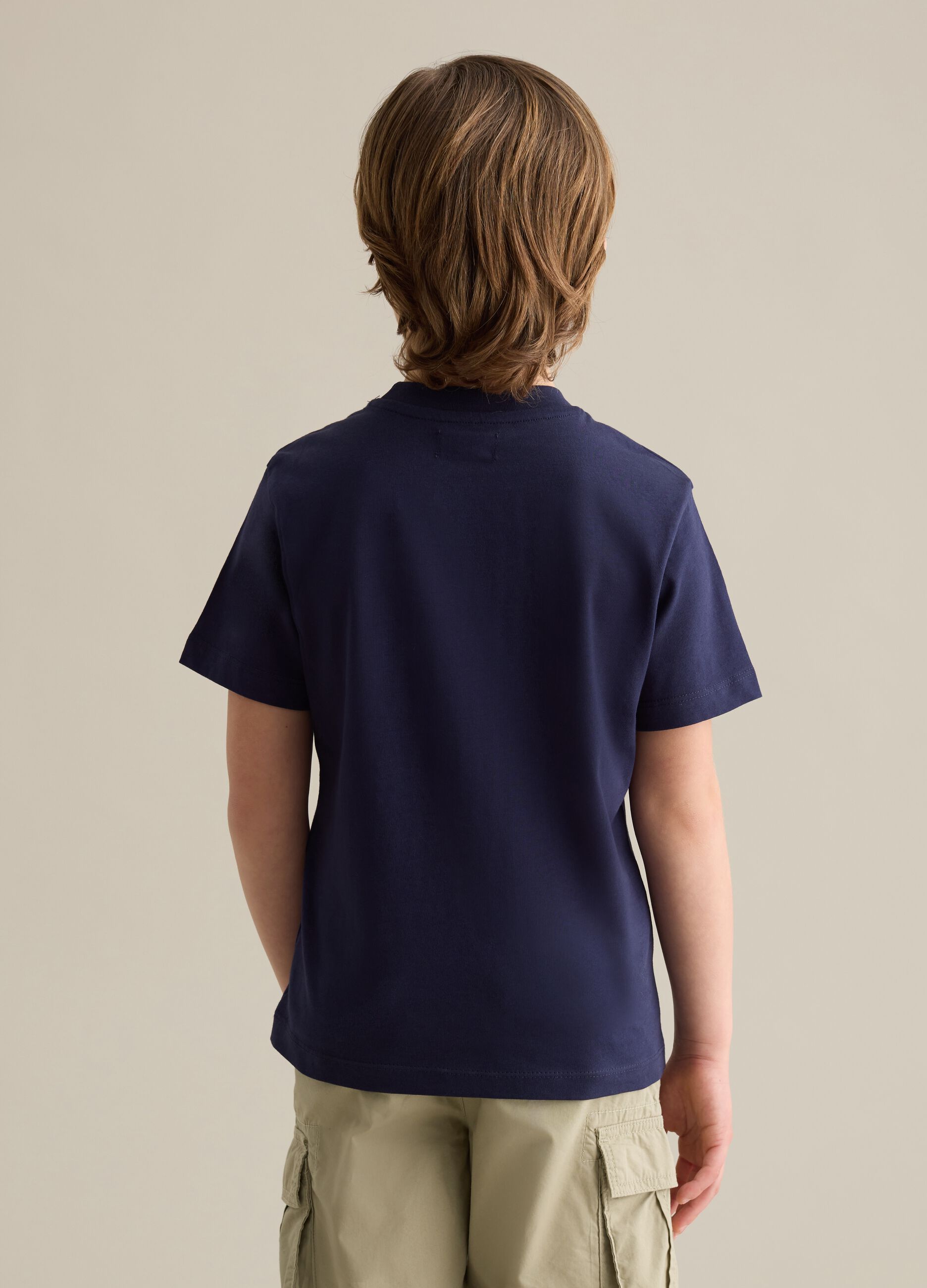 T-shirt blu in cotone con scollo rotondo