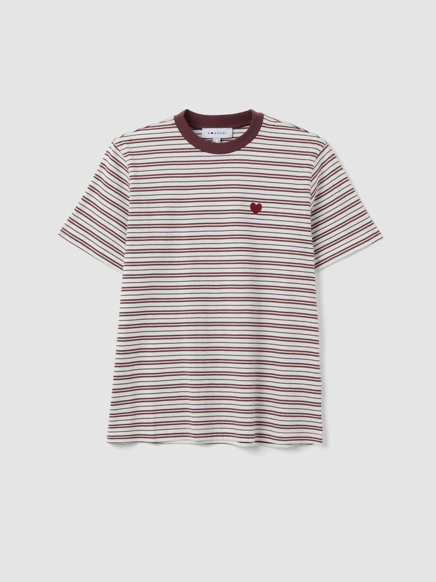 Multicolour relaxed-fit striped pure cotton T-shirt with chest embroidery_0