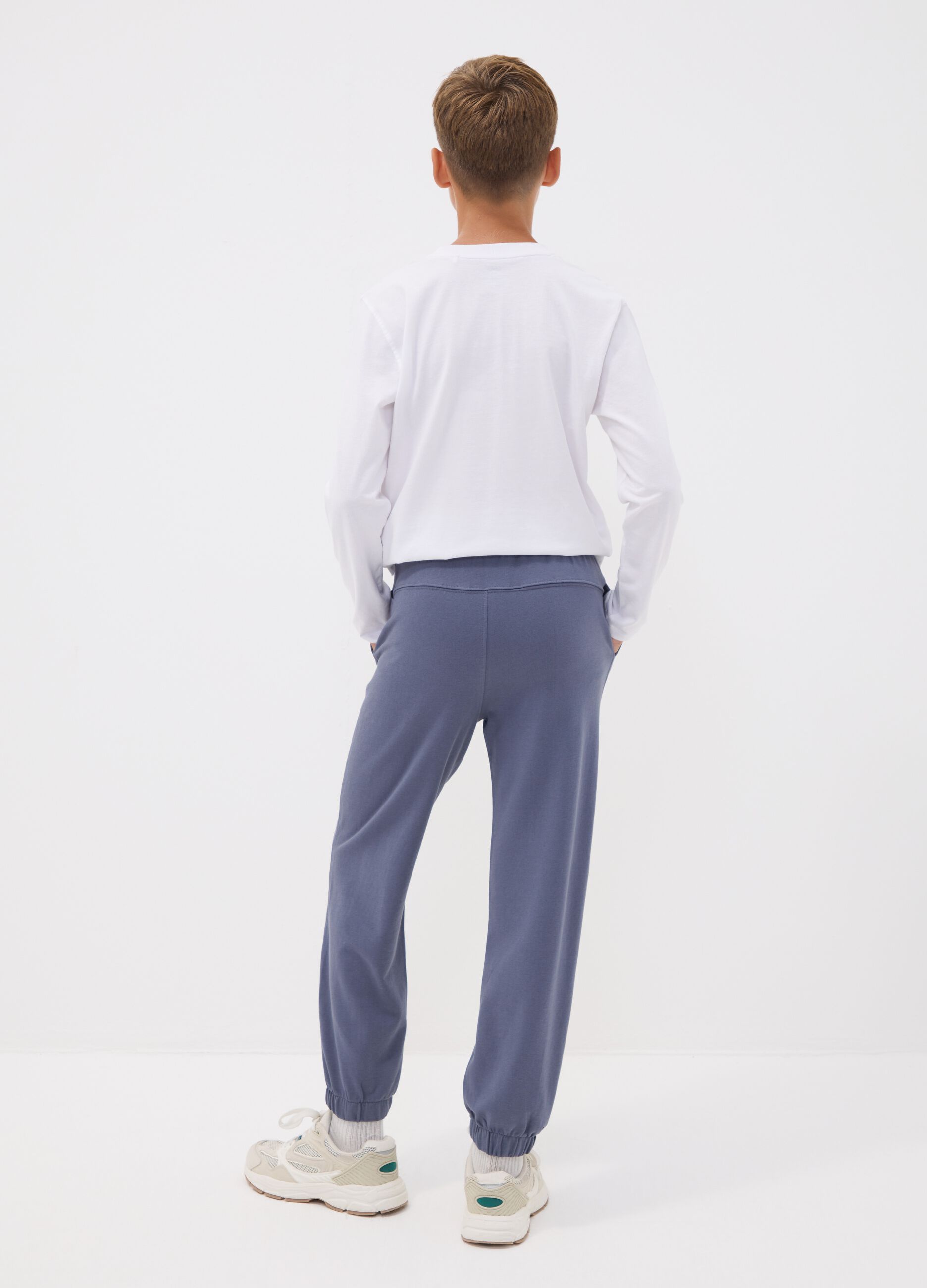Grey oversized pure cotton jogger trousers with "Get Hyped" slogan for boys