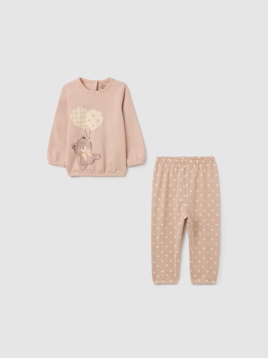 Pigiama da neonata in puro cotone beige con stampa_0
