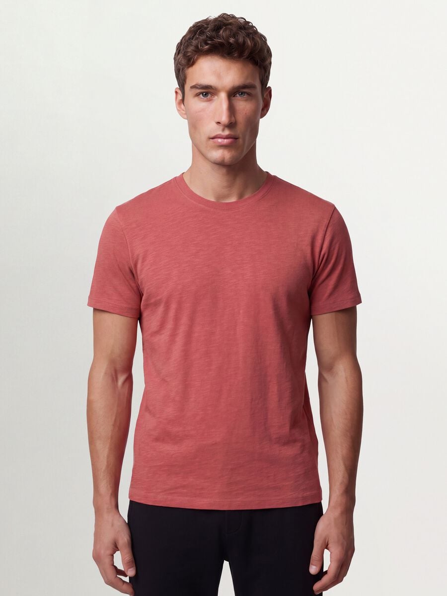 T-shirt rosa in puro cotone a maniche corte regular fit_0