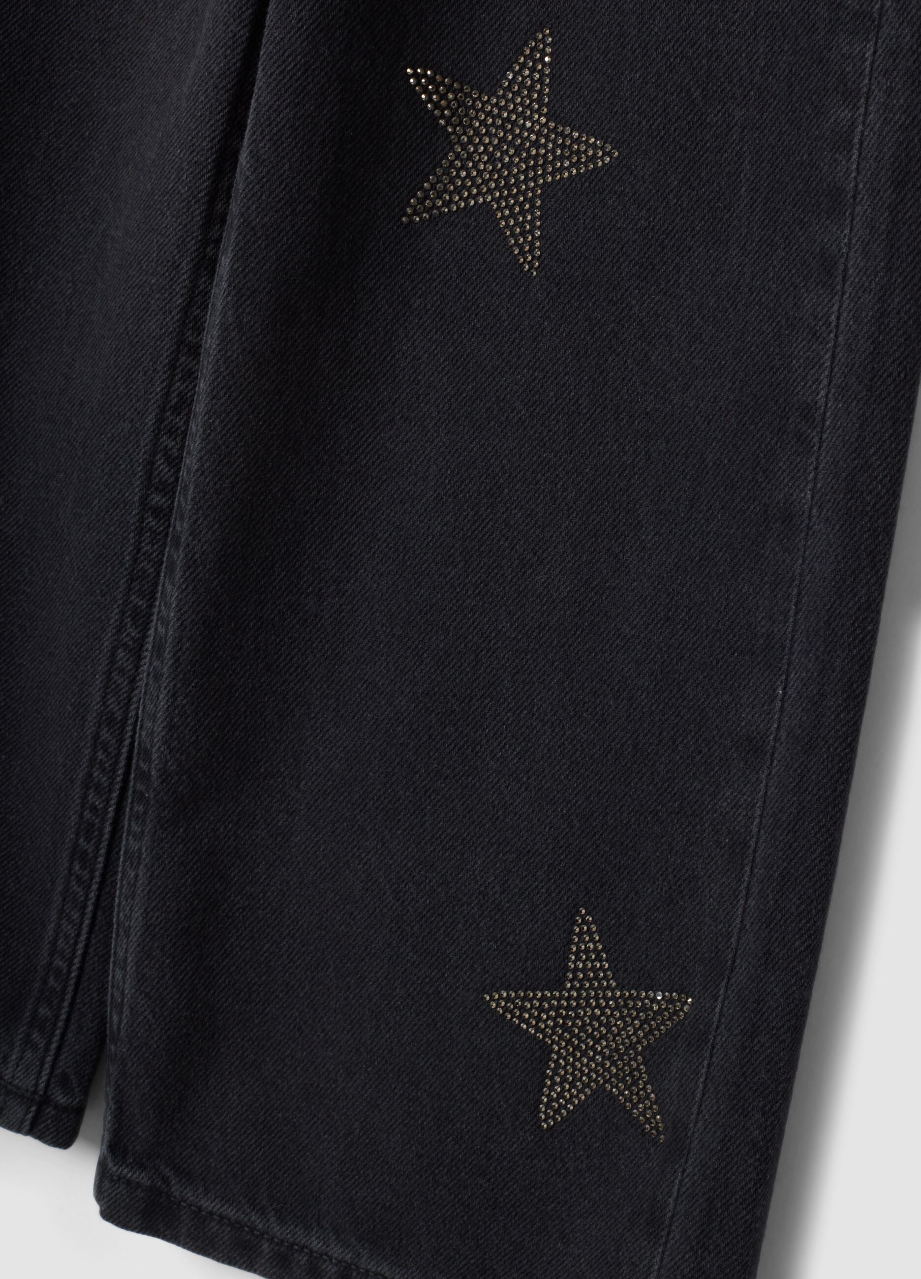 Blue wide-leg pure cotton jeans with star details