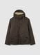Brown cotton blend regular fit heavy parka jacket with zip_0