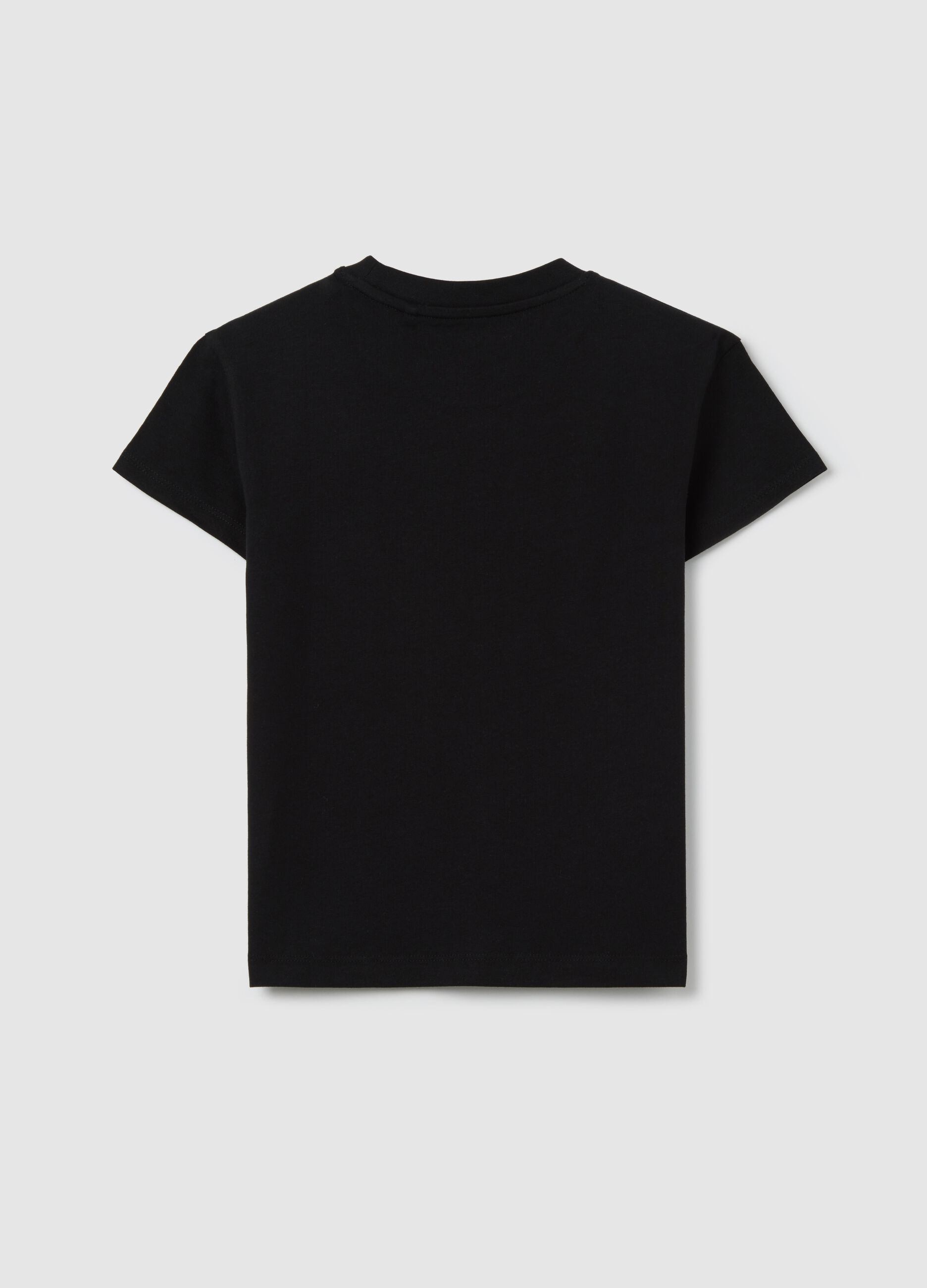 T-shirt nera in cotone con stampa lettering