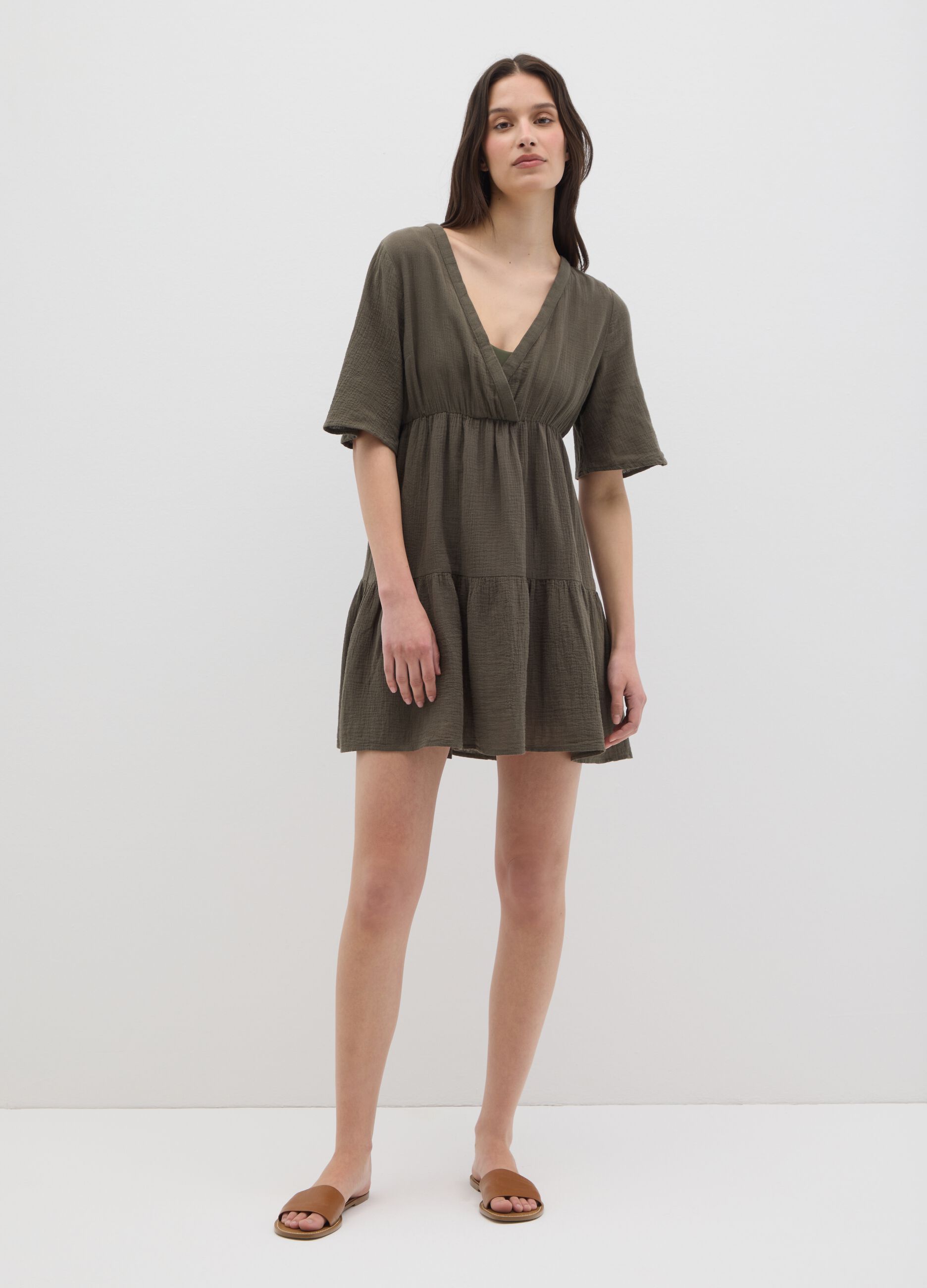 Copricostume da donna in puro cotone verde corto