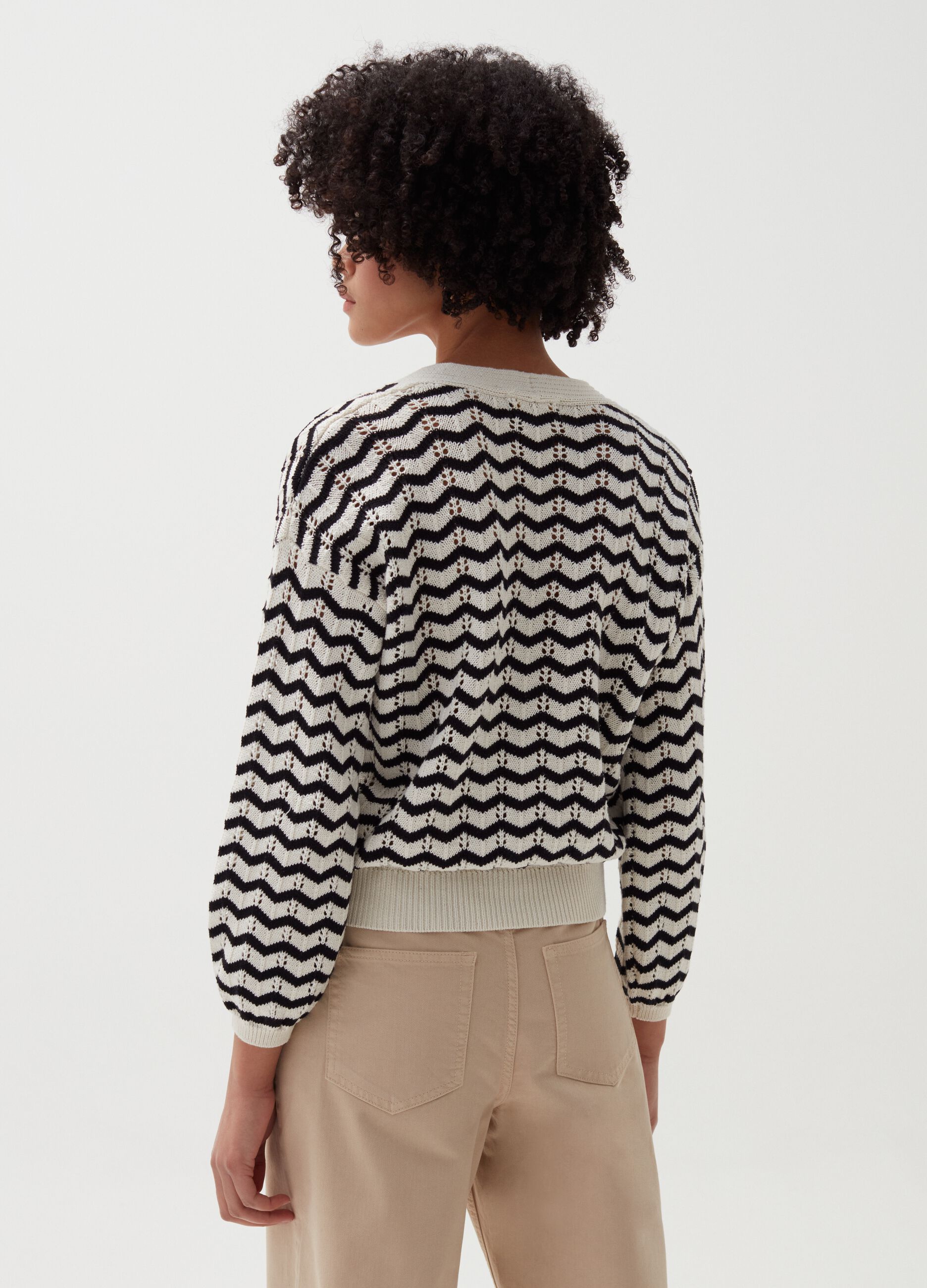 Pointelle cardigan with zigzag motif