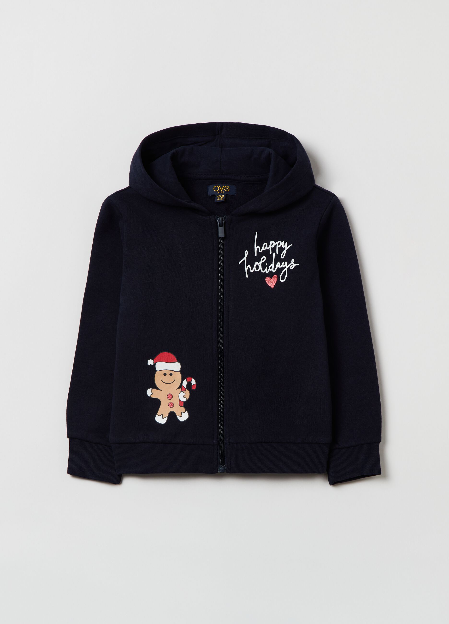 Full-zip con cappuccio stampa natalizia _0