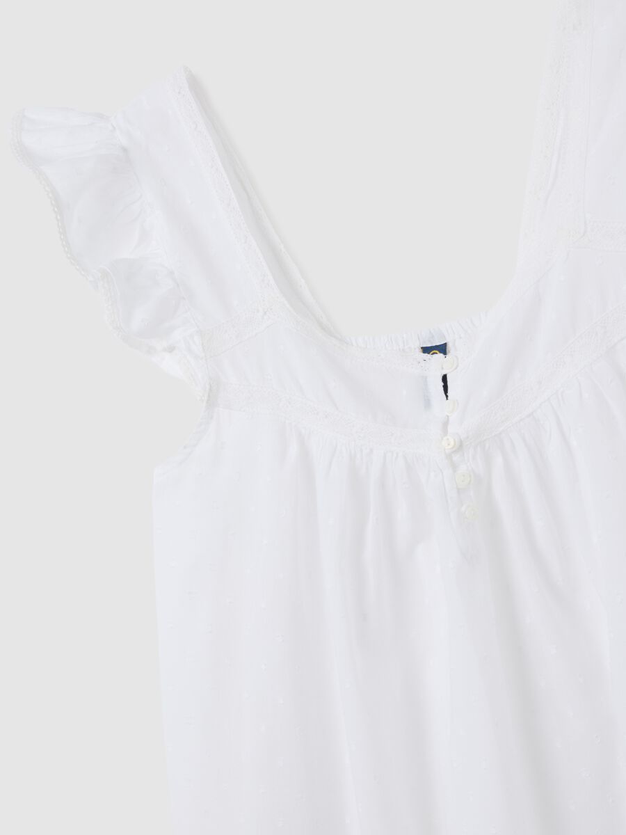 Abito da donna in puro cotone bianco con ruches_5
