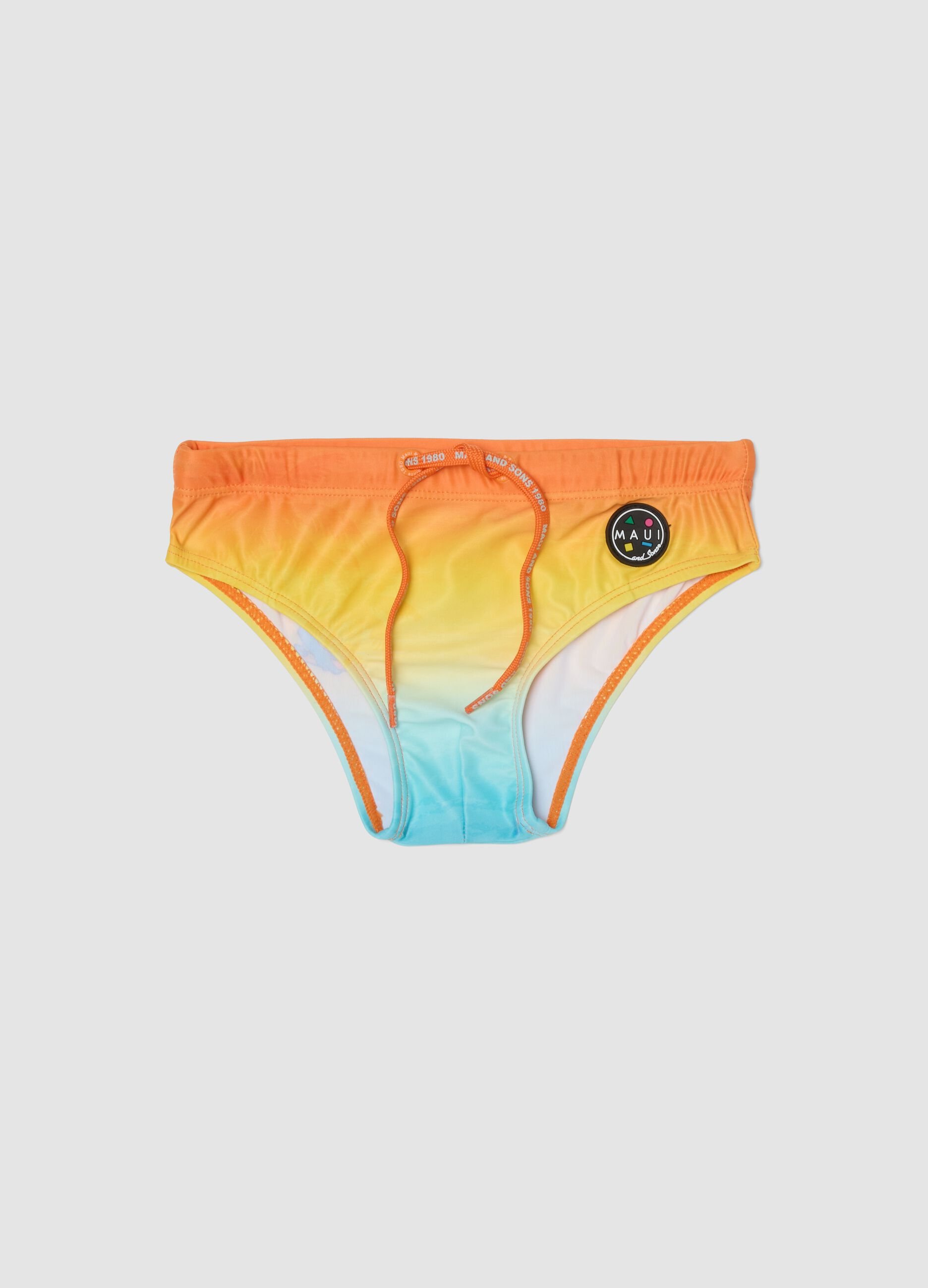 Slip mare arancione e azzurro in tessuto elasticizzato da bambino