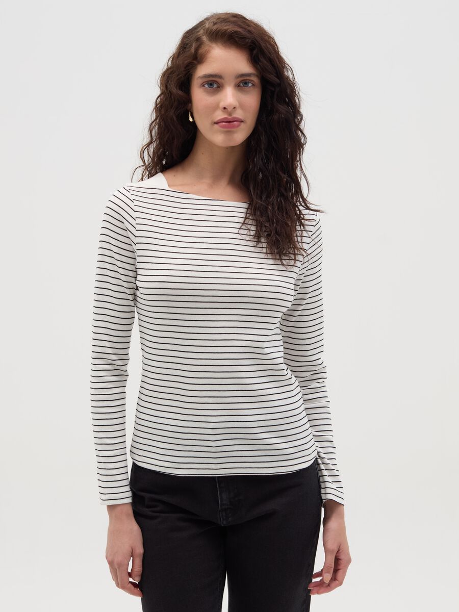 Striped T-shirt with boat neck_0