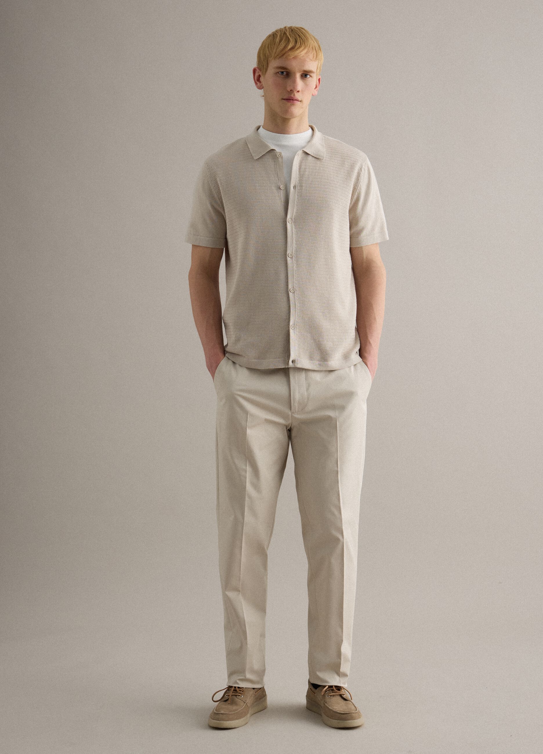 Beige stretch cotton chino trousers regular fit