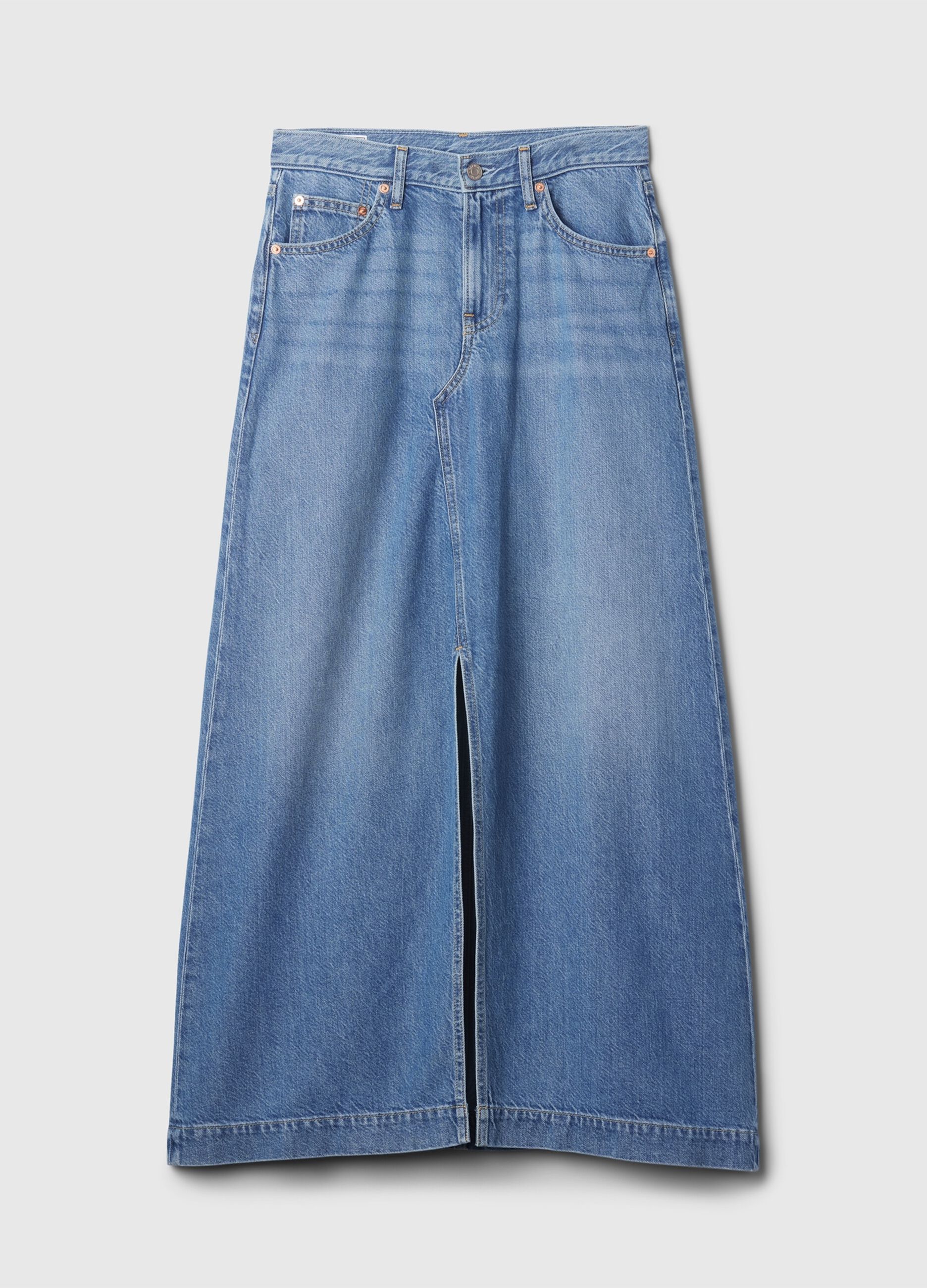 Long denim skirt with split