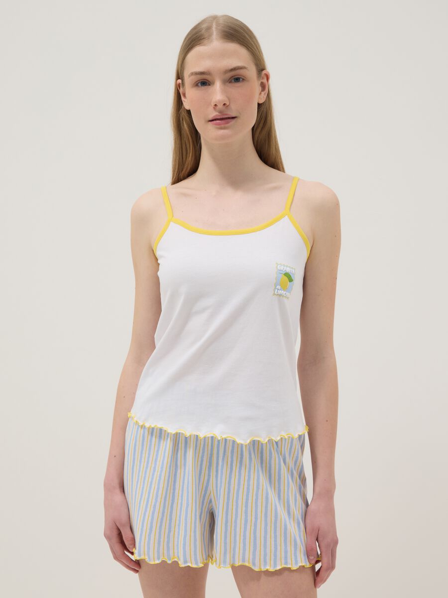 Pigiama corto in puro cotone multicolor regular fit con arricciature_1