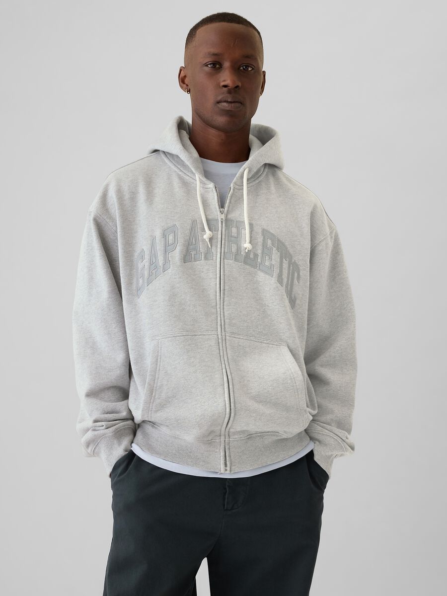Full-zip sweatshirt with hood and logo embroidery_0