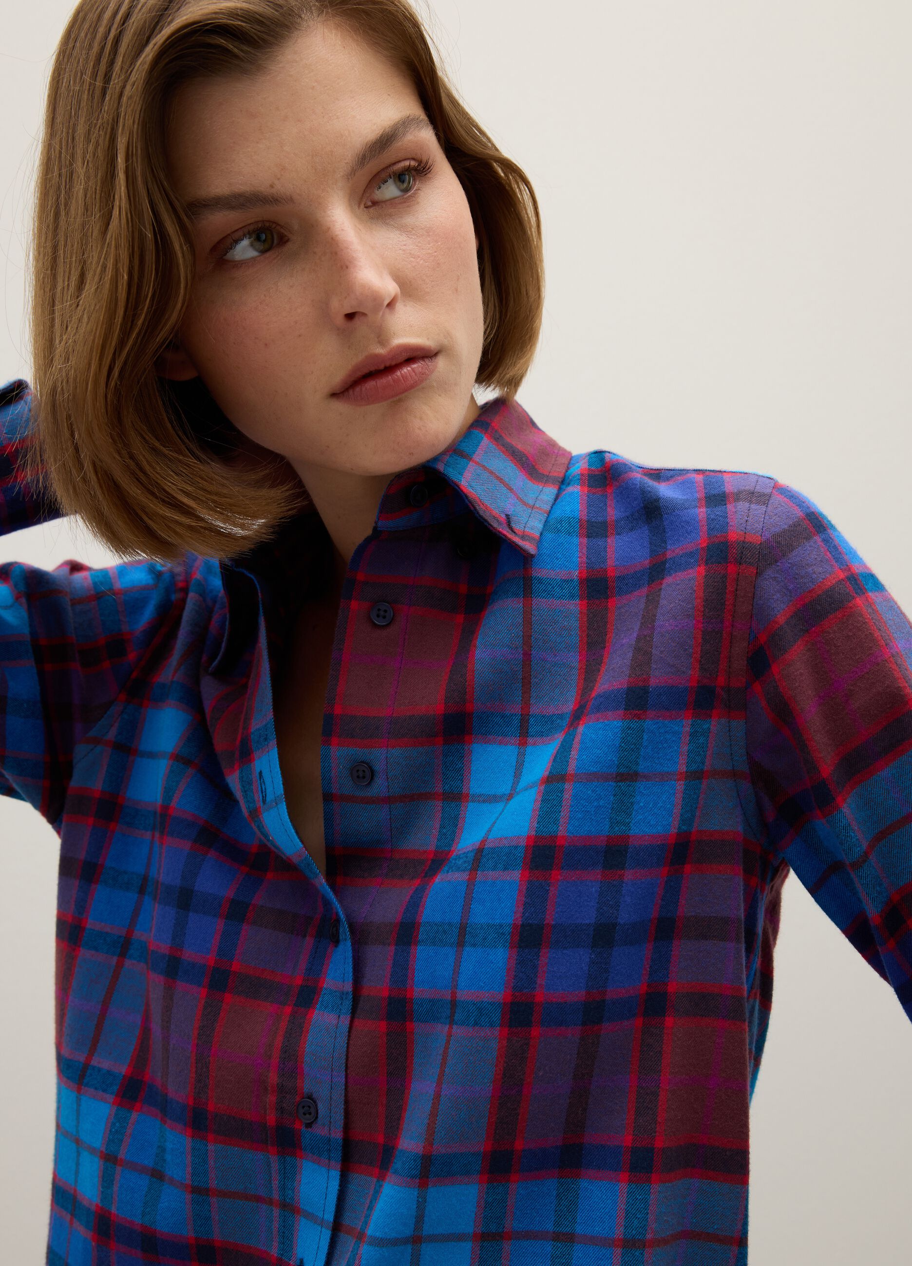 Multicoloured check shirt in pure cotton flannel