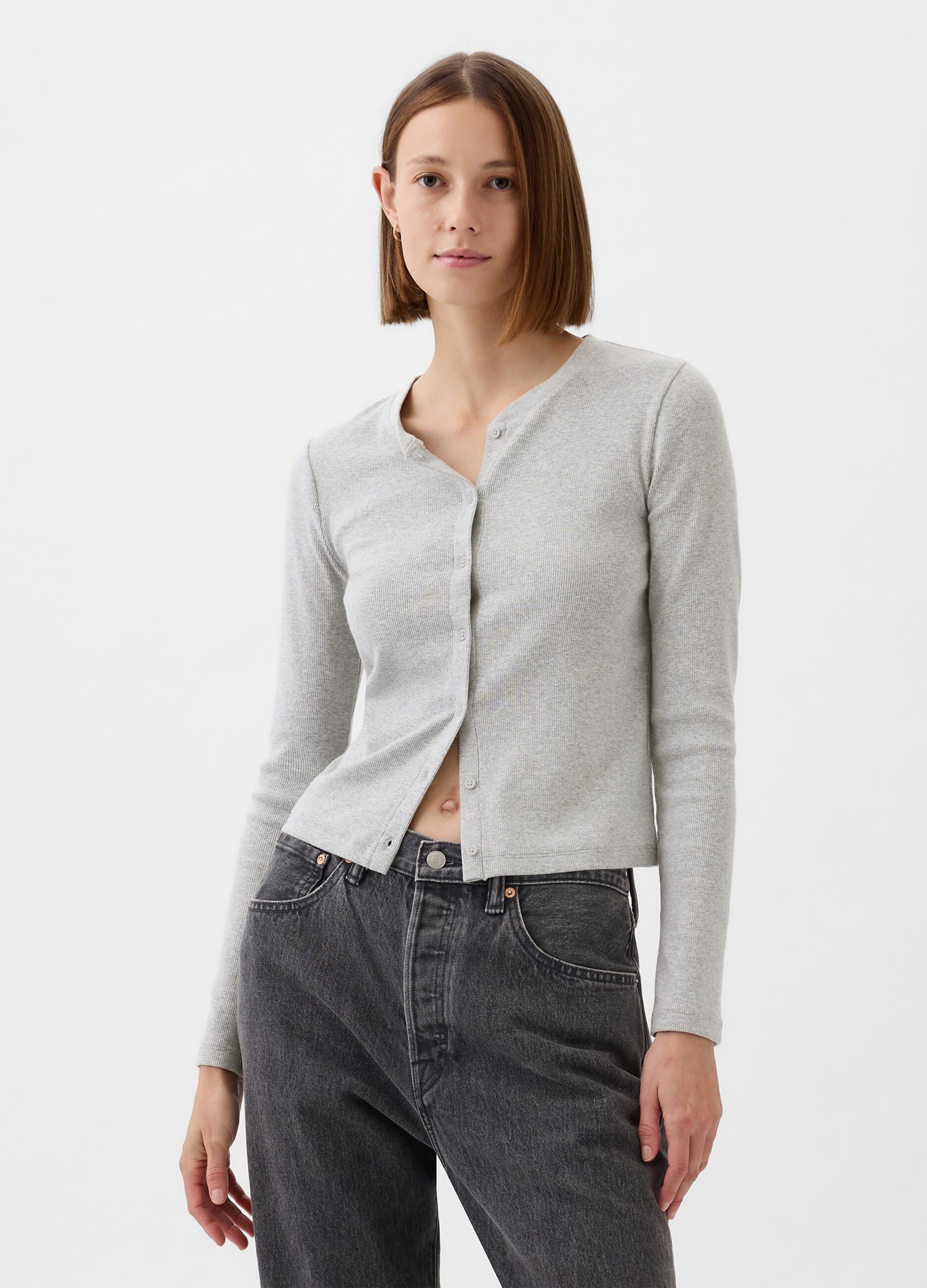 Ovs T-shirt maniche lunghe a costine con bottoni