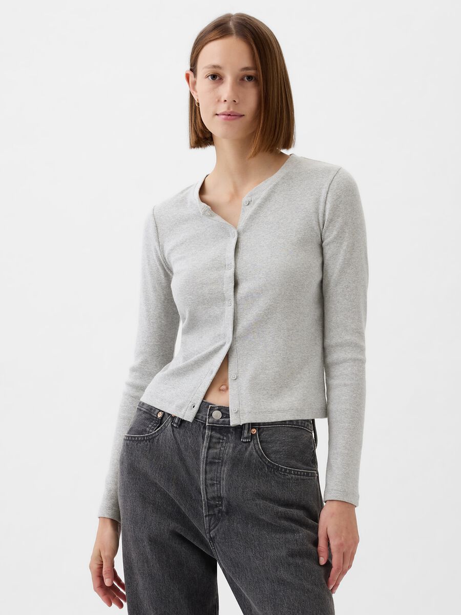 Long-sleeved T-shirt with ribbing and buttons_0