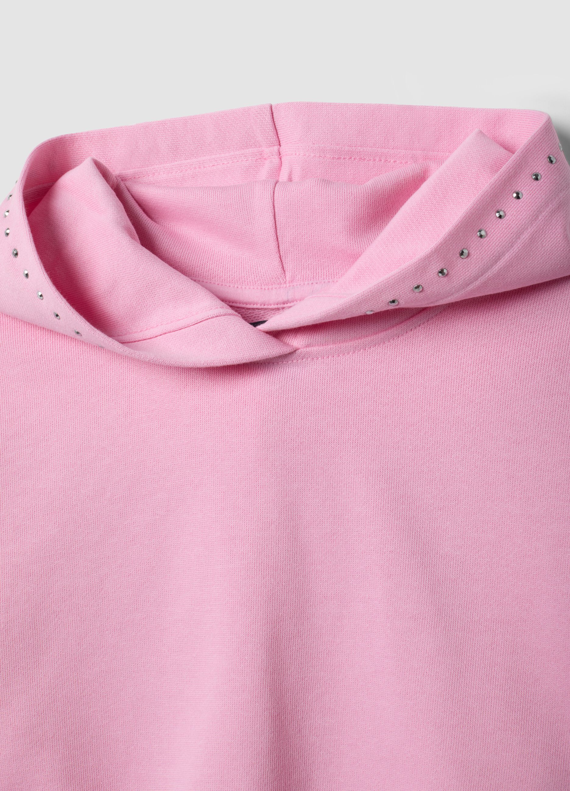 Pink pure cotton hoodie with rhinestones for girls