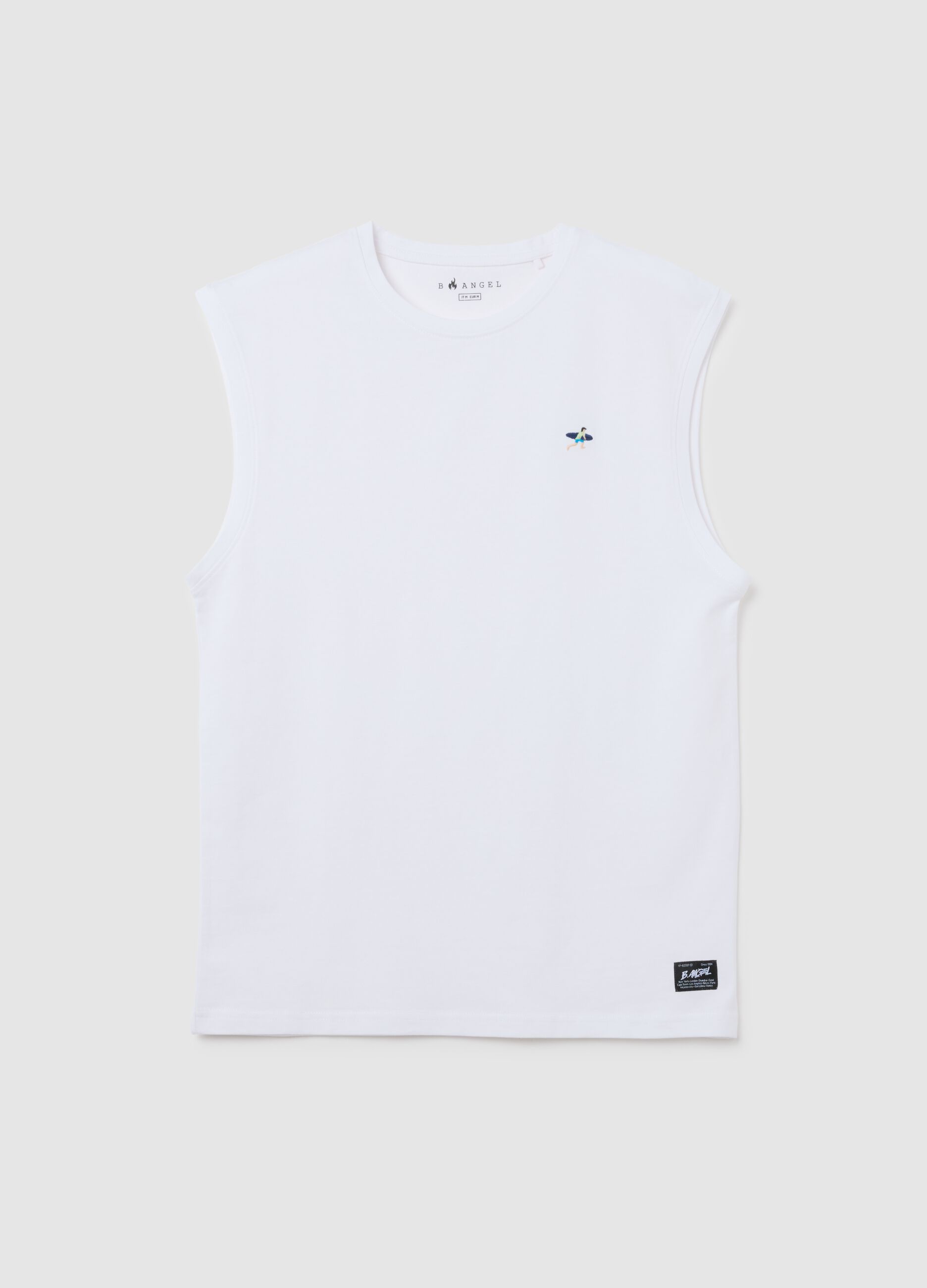 Men's white pure cotton tank top regular fit with embroidery