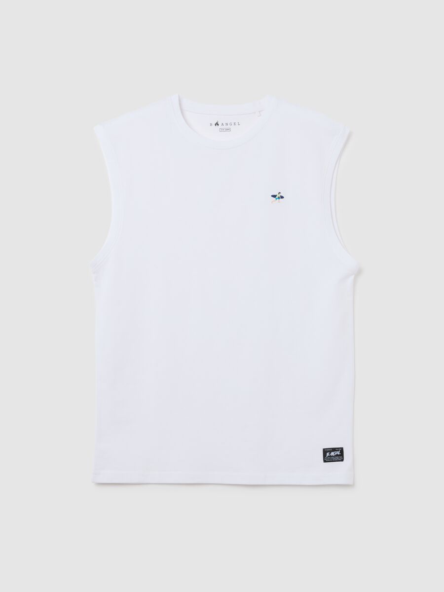 Men's white pure cotton tank top regular fit with embroidery_4