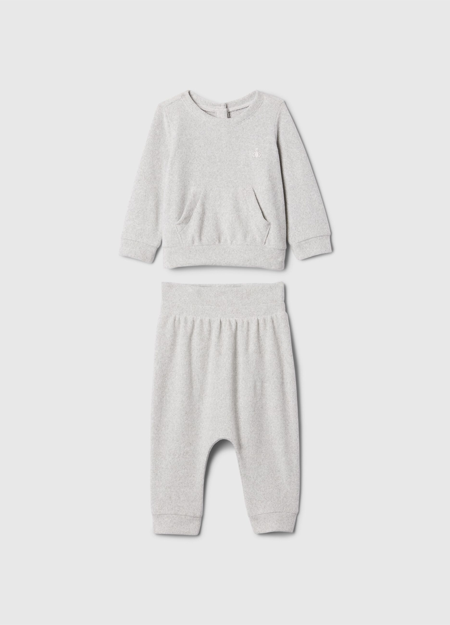 Top and trousers set with teddy bear embroidery