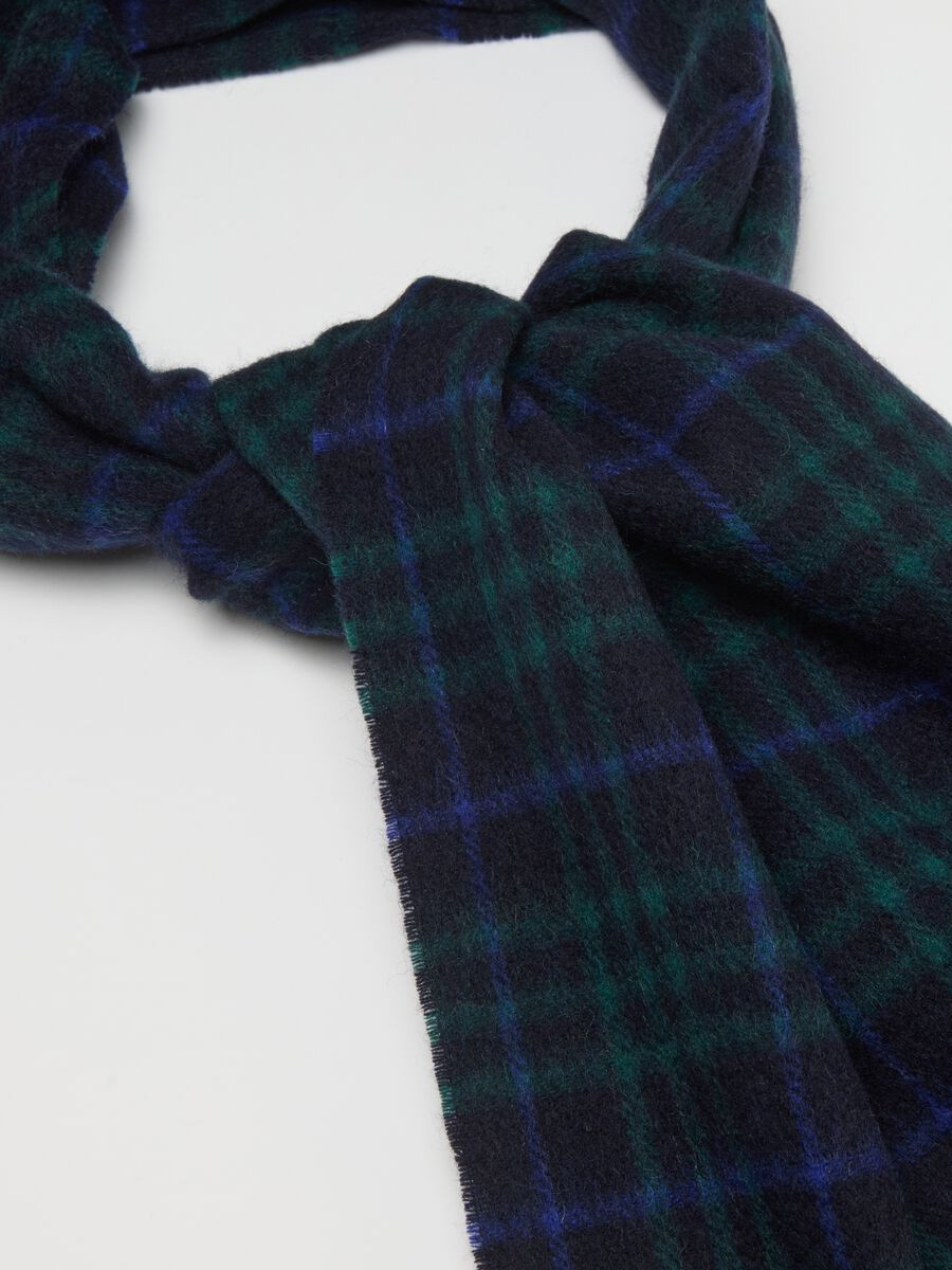 Blue Checked Pure Wool Scarf_1
