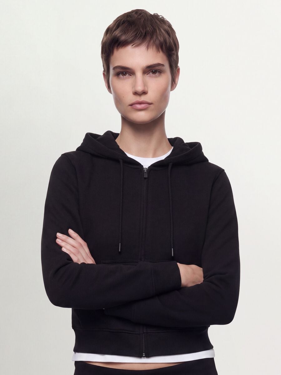 Felpa nera in misto cotone con cappuccio regular fit_2