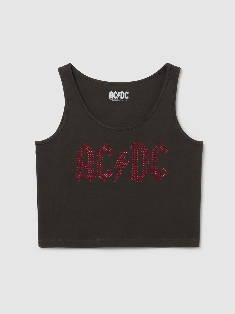 Tank top with AC/DC logo in diamantés_4