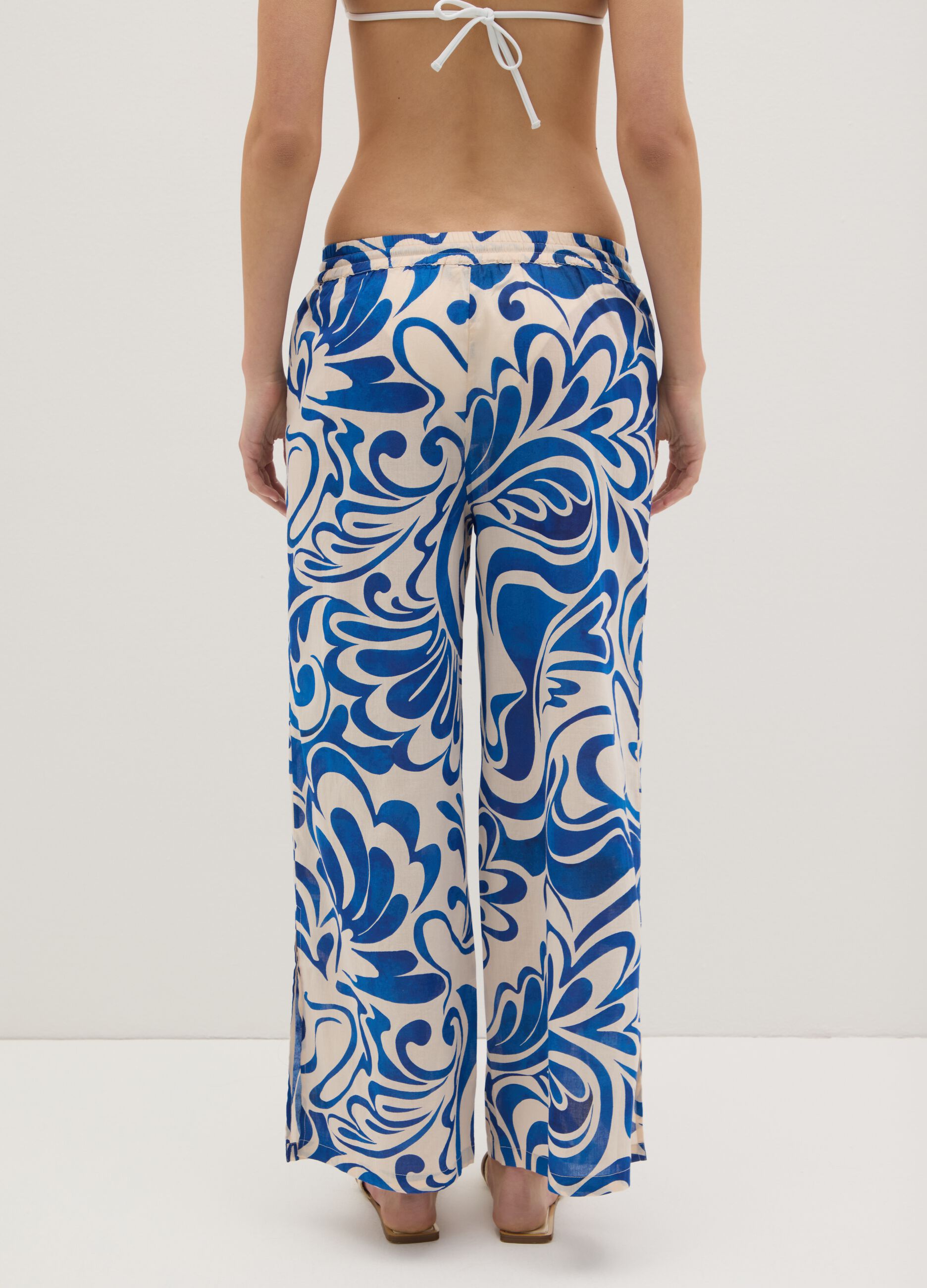 Women's Multicolour Palazzo Trousers in Pure Cotton